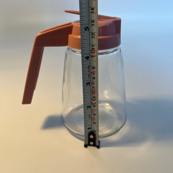 GEMCO Vintage Glass Sugar Syrup Dispenser w/ Retro Pink Plastic Lid and Handle - Picture 7 of 8